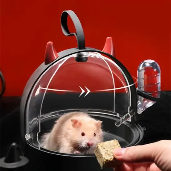 Portable transparent hamster cage with silicone handle, 180 degree horizontal rotation travel carrier image {5}