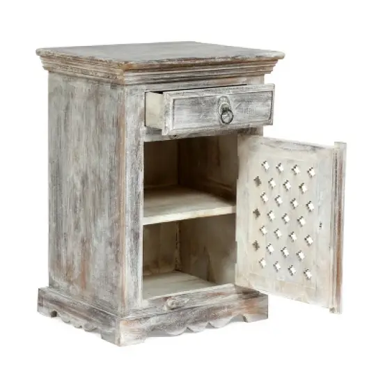 Tijeras Handcrafted Boho Mango Wood Nightstand Distressed White - Christopher Knight Home image {2}