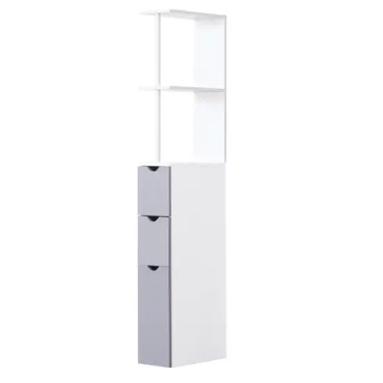 HOMCOM 54" Tall Bathroom Storage Cabinet, Freestanding Linen Tower with 2-Tier Shelf and Drawers, Narrow Side Floor Organizer, Grey and White image {3}