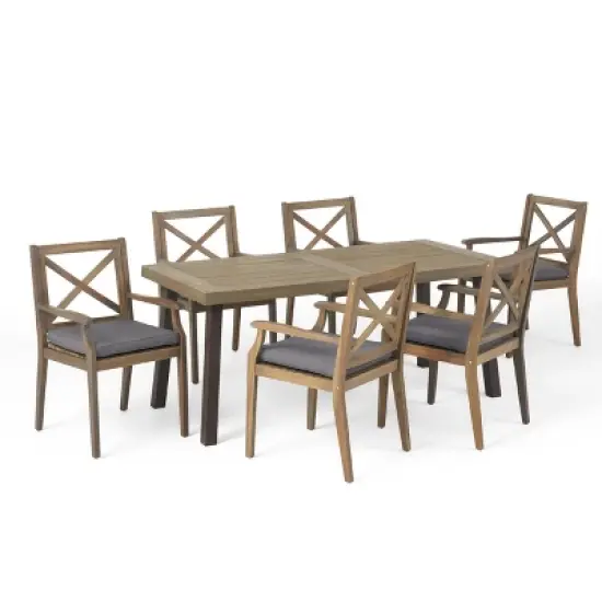 Juniper 7pc Acacia Wood Dining Set - Gray/Dark Gray - Christopher Knight Home image {1}