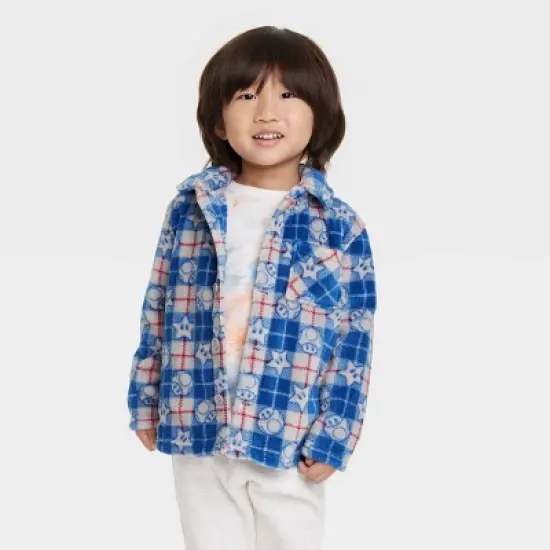 Toddler Boys' Super Mario Printed Shacket - Blue image {3}