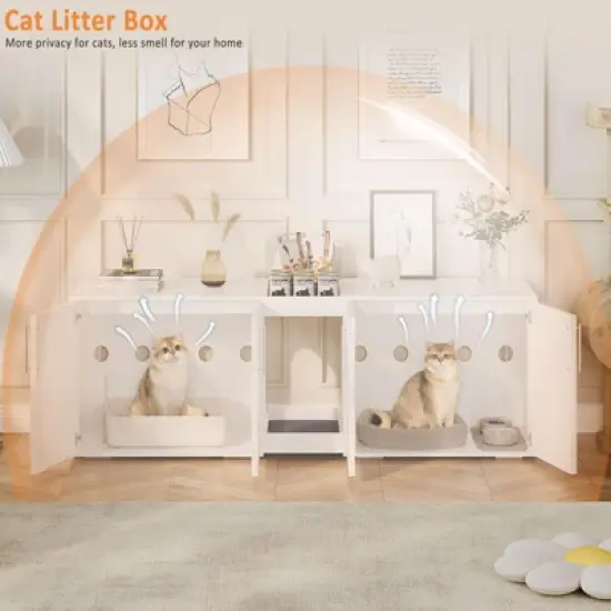 Cat Litter Box Enclosure,Hidden Litter Box Furniture for 2 Cats image {2}