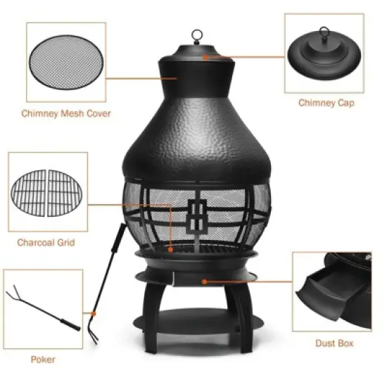WELLFOR 20" Wood Burning Patio Chimney Outdoor Fireplace W-70670 Black image {3}