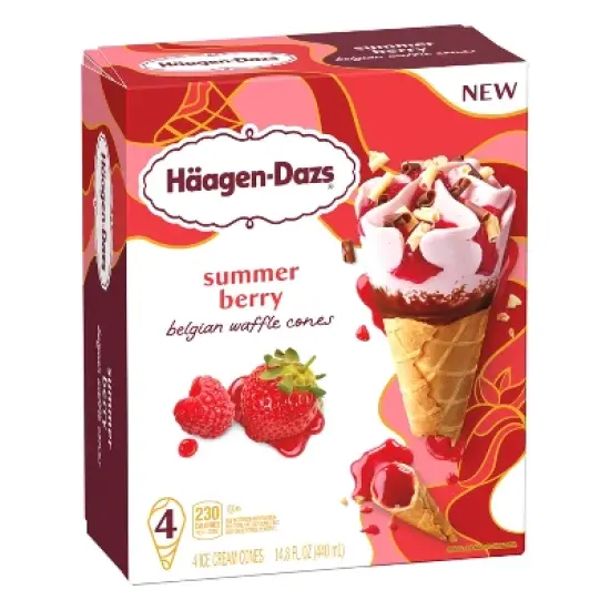 Haagen-Dazs Frozen Summer Berry Belgian Waffle Ice Cream Cone - 14.8 fl oz/4ct image {4}