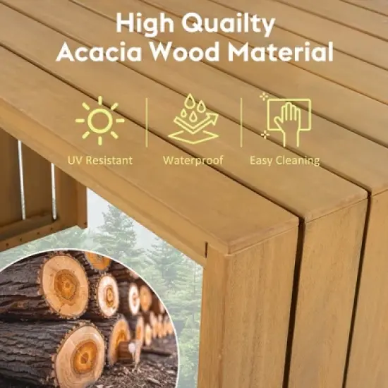 5-Piece Outdoor Patio Acacia Wood Bar Dining Set with 4 Cushioned Stools image {3}