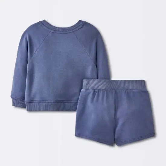 Baby Boys' 2pc Fox Applique Sweatshirt & Shorts Set - Cloud Island&trade; Navy Blue image {1}