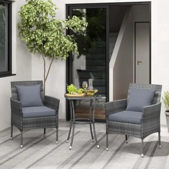 Costway 3 PCS Patio Furniture Set with Cushioned Patio Chairs & Tempered Glass Coffee Table Grey/Navy/White/Black image {11}