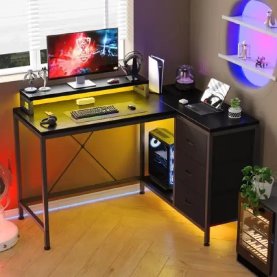 U Shaped Computer Gaming Desk, 79&rsquo;&rsquo; Reversible l Shaped Computer Desk with Power Outlet & LED Strip image {7}