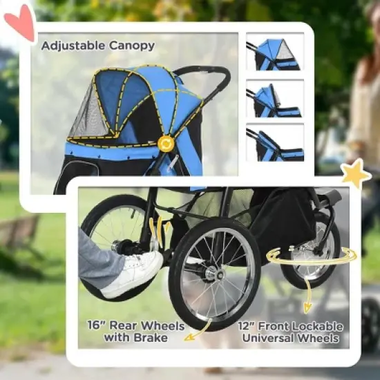 Resenkos Cat Jogger Stroller,Dog Stroller, Pet Stroller,Pet Stroller with Adjustable Canopy, Safety Tether, Storage Basket, Blue image {7}