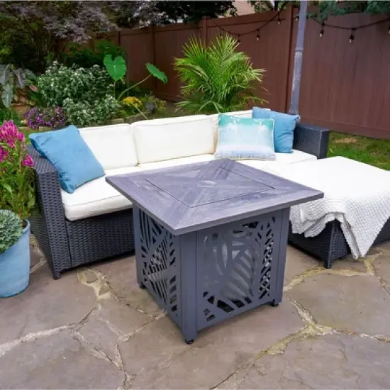 Endless Summer 30 Inch Square Outdoor UV Printed 50,000 BTU LP Gas Fire Pit​ Table with Faux Mantel and Stamped Steel Base image {3}