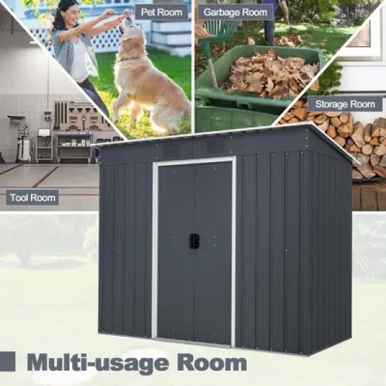 Costway 3.6' x 7.1' Outside Garden Storage Shed Tool House with Ground Foundation Frame image {5}