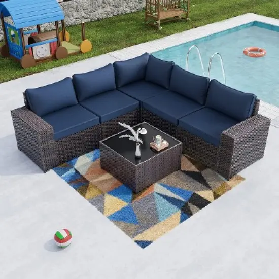 ALAULM 6PCS Outdoor Patio Furniture Set PE Wicker Rattan Sectional Sofa image {11}