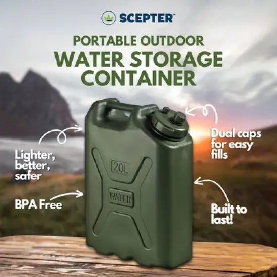 Scepter BPA Durable 5 Gallon 20 Liter Portable Military Water Storage Container for Camping, Outdoors and Emergency Management, Green image {2}