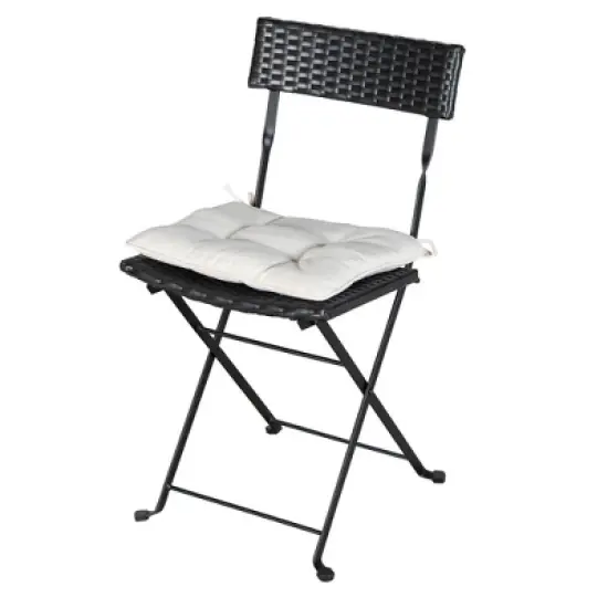 3pc Wicker Folding Outdoor Bistro Set with Cushions - Black/Beige - GODEER image {5}