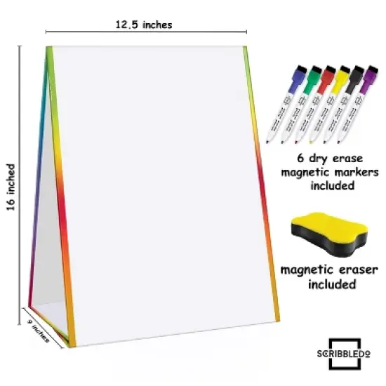 SCRIBBLEDO  Tabletop Magnetic Easel White Board 16"x12" with 6 markers and Eraser image {1}