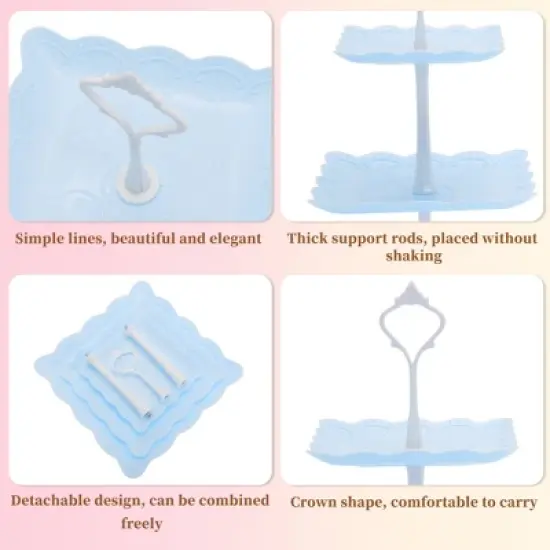 Unique Bargains 3 Tier Dessert Cupcake Stand Holder Square with Tiered Serving Tray for Donuts Fruits Blue White image {2}