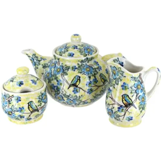 Blue Rose Polish Pottery 1700 Vena 3 Piece Tea Set image {6}