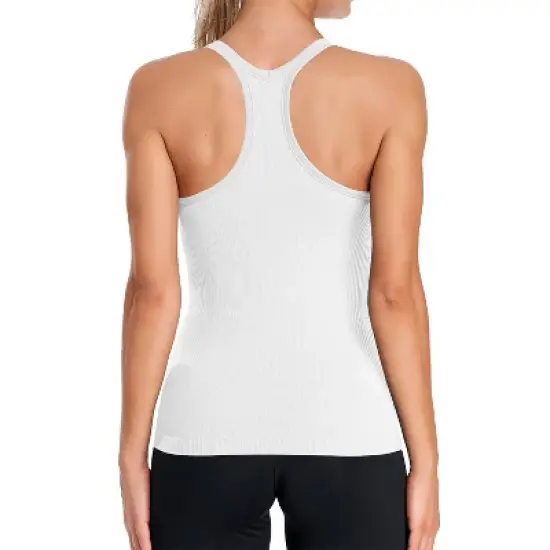 Attraco Women's Ribbed Workout Tank Tops with Built in Bra Tight Racerback Scoop Neck Athletic Top image {4}