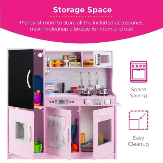 Best Choice Products Pretend Play Kitchen Wooden Toy Set for Kids w/ Telephone, Utensils, Oven, Microwave image {5}