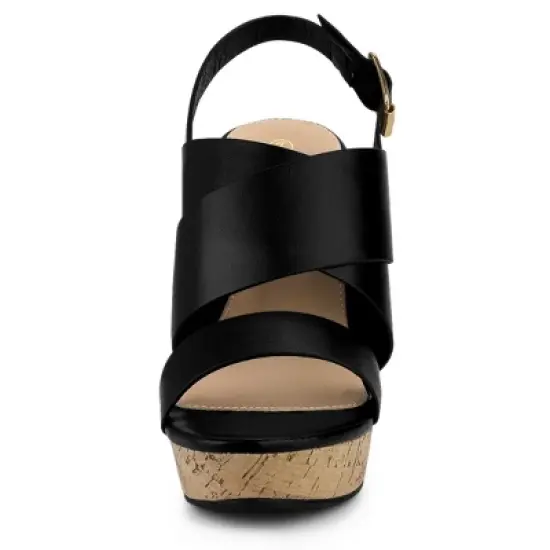 Allegra K Women's Wood Wedges Platform Wedge Sandals image {2}
