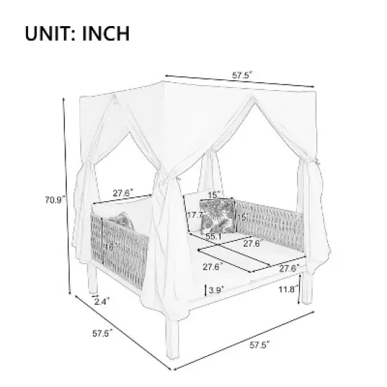 Janey Metal Frame Woven Rope Patio Daybed with Curtains, 2-Seater Outdoor Daybed, Outdoor Furniture, Tanning Near Me - Maison Boucle image {3}