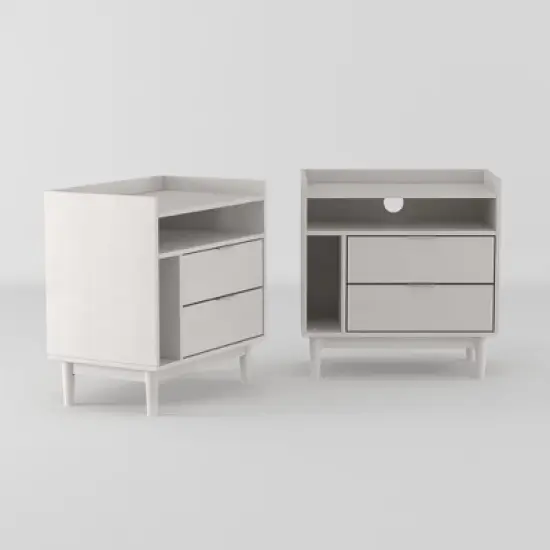 2pk Mid-Century Modern Solid Wood 2 Drawer Storage Nightstands - Saracina Home image {13}
