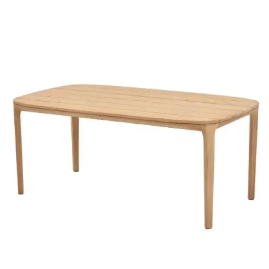 Linear Planked Wood 6 Piece Outdoor Dining Set Textured Weave Back Armchairs & Rectangular Table Ensemble image {12}