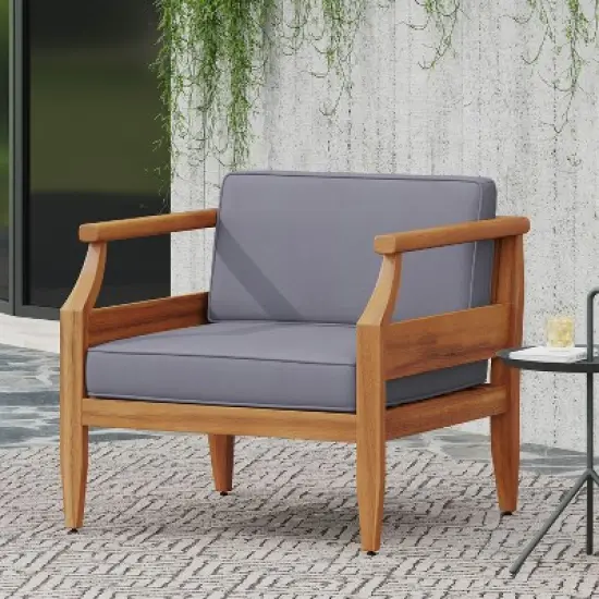 FIONECA Acacia Wood Club Chairs, 500lbs Capacity Outdoor Armchairs with Thick Cushions, Teak Finish Patio Furniture for Garden/Porch image {10}