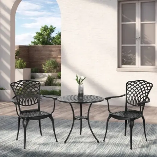 SKRAN 25'' Set of 3 Bistro Set Table and Chairs,Outdoor Patio Set,Rust Proof Cast Aluminum Bistro Set for Outdoor, Garden, Patio, backyard Black image {8}