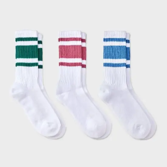 Women's Varsity Stripe Ribbed Cushioned 3pk Crew Socks - Auden&trade; image {4}