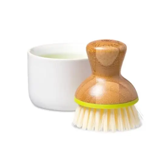 Full Circle Bubble Up 2.36 in. W Medium Bristle 4.92 in. Bamboo Handle Mini Brush Scrubber w/Holder image {1}