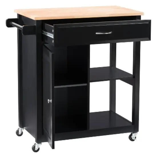Sage Wood Kitchen Cart with Cupboard Black - CorLiving image {2}
