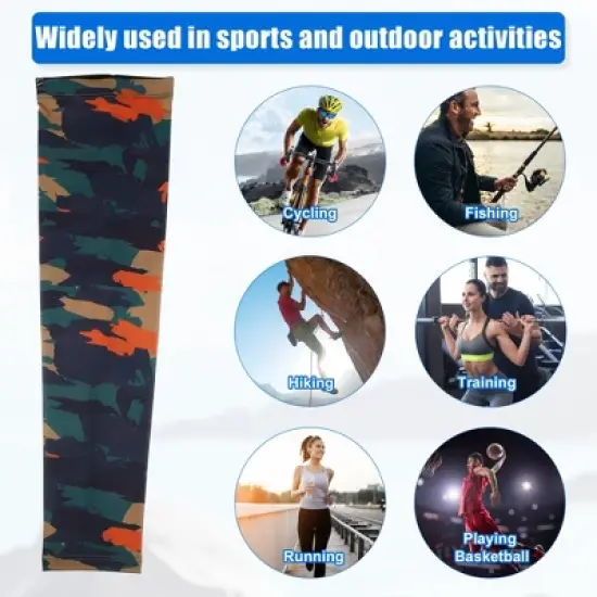 Unique Bargains Basketball Sports Camouflage Cooling Arm Elbow Compression Sleeve Green Orange Blue 1 Pair image {1}