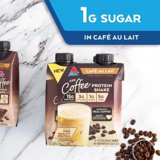 Atkins Caf&eacute; au Lait Iced Coffee Protein Shake - 4pk/44 fl oz image {10}