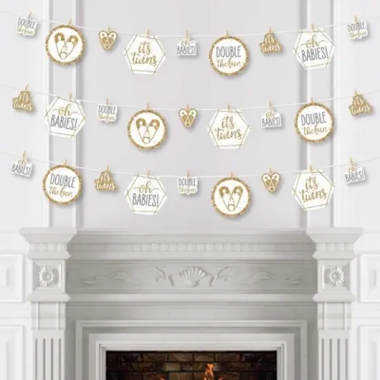 Big Dot of Happiness It's Twins - Gold Twins Baby Shower DIY Decorations - Clothespin Garland Banner - 44 Pieces image {2}