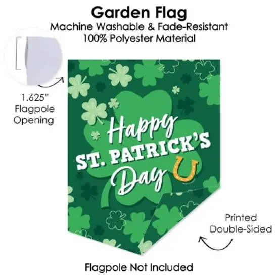 Big Dot of Happiness Shamrock St. Patrick's Day - Outdoor Home Decorations - Double-Sided Saint Patty's Day Party Garden Flag - 12 x 15.25 inches image {2}