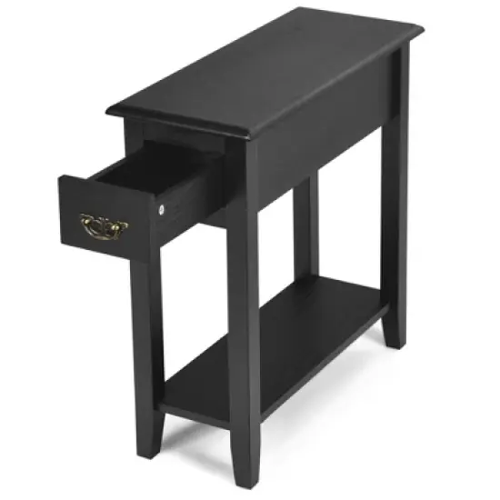 Costway 2 Tier End Bedside Sofa Side Table Narrow Nightstand w/Drawer &Shelf Black image {5}