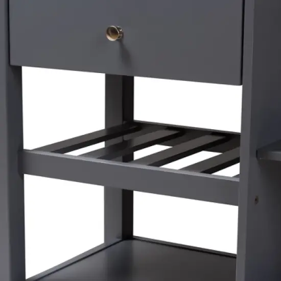 Sunderland Coastal and Farmhouse Natural Wood Kitchen Cart Gray, Light Brown - Baxton Studio image {2}