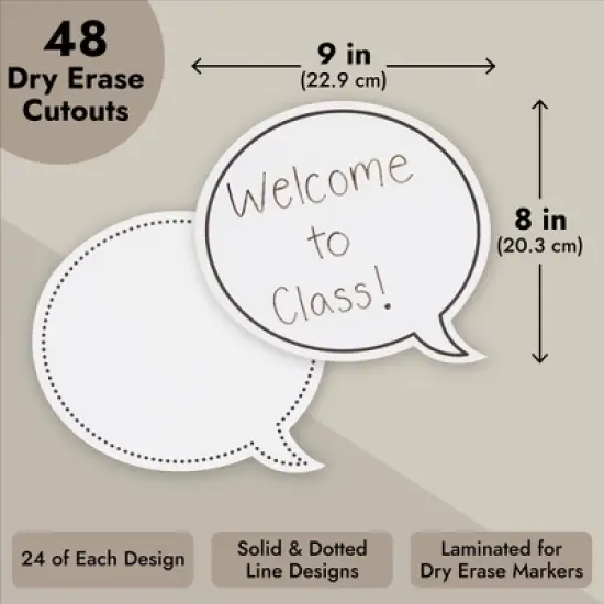 Juvale 48 Pack Dry Erase Speech Bubble Cutouts for Bulletin Boards, Classroom Teaching Supplies, 2 Designs Solid and Dotted Outline, 9 x 8 In image {4}