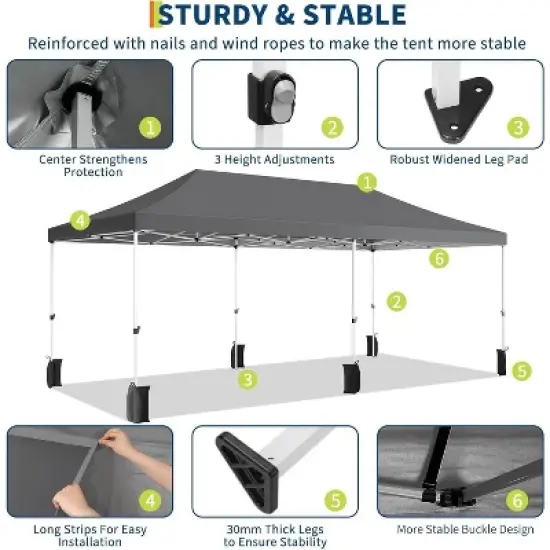 10x20 Pop Up Canopy Tent, Commercial Heavy Duty Canopy Tents with Roller Bag, Tents with 6 Removable Sidewalls, Upgraded Thickened Legs, 6 Sand Bags image {4}