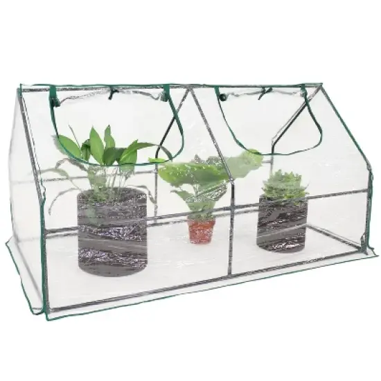 Sunnydaze Outdoor Portable Plant Shelter Mini Greenhouse with Double Zipper Doors and Cover - Clear image {7}