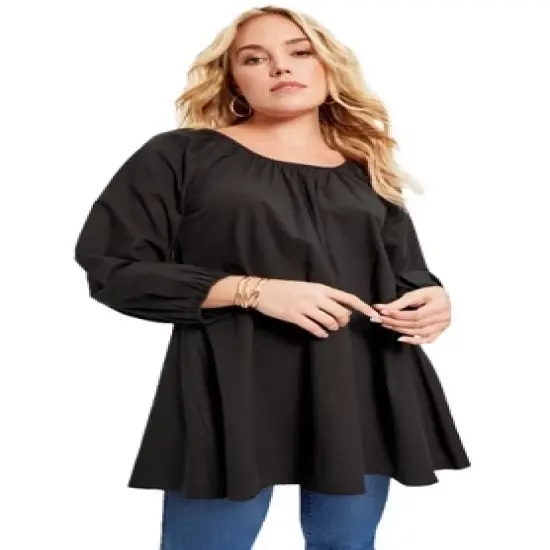June + Vie by Roaman's Women&rsquo;s Plus Size Bow-Back Puff Sleeve Top image {2}