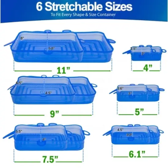 5 Star Super Deals Silicone Stretch Food Lids 6 Rectangular Pack - Reusable Leak Proof Containers Covers for Food Storage & Containers image {2}
