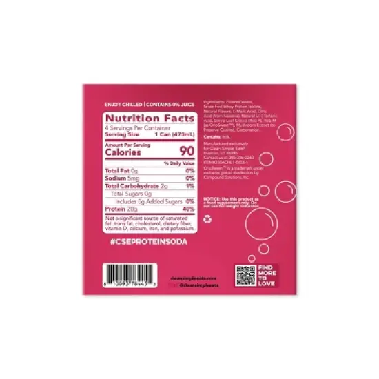 Clean Simple Eats Clear Protein Soda Cherry Lime Cans - 4pk/16 fl oz image {6}