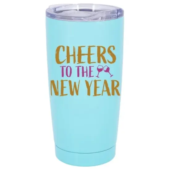 100 North 20 Ounce Stainless Steel On the Go Travel Tumbler With Push Top Lid, Cheers to the New Year Teal image {5}