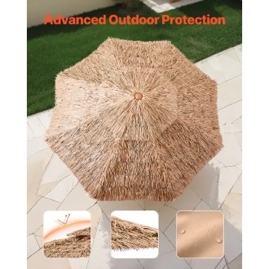 VEVOR Tiki Umbrella, 9 ft Thatched Patio Umbrella with Tilt, 2-Tier Hawaiian Style Beach Parasol with PP Thatch and 8 Metal Ribs, Original Color image {4}
