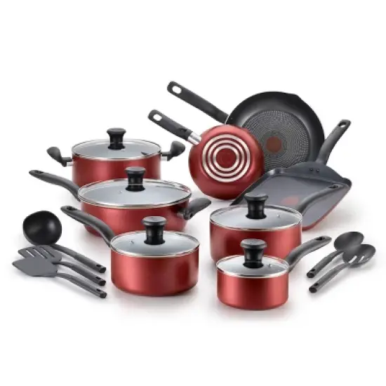 T-fal 18pc Initiatives Nonstick Cookware Set Red: Tempered Glass Lids, Stay-Cool Handles, Dishwasher & Oven Safe image {7}