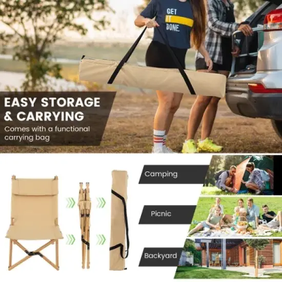 Costway Patio Folding Camping Chair Portable Fishing Bamboo Adjust Backrest W/Carry Bag image {6}