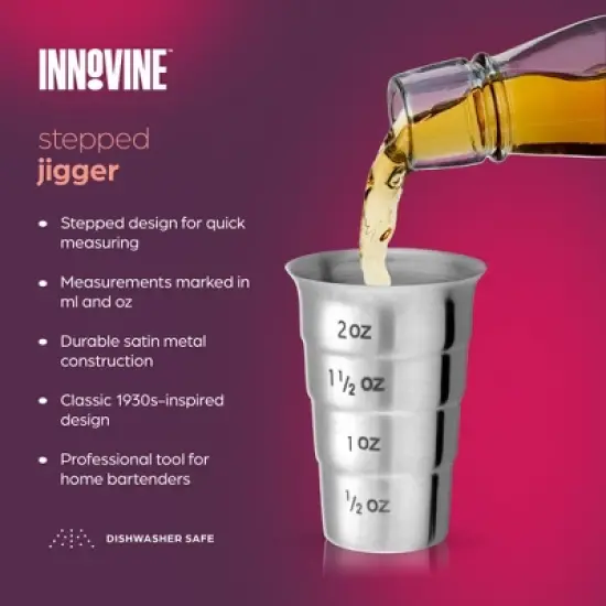 Innovine Stepped Jigger, Durable Satin Metal Finish Drink Measuring Tool, Perfect for Margarita, Whiskey Sour, Martini, Cocktail Accessories, Set of 1 image {1}