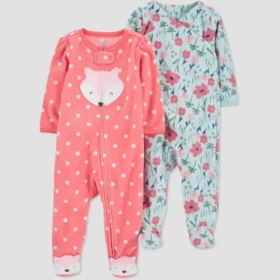 Carter's Just One You&reg; Baby Girls' 2pk Fleece Sleep N' Play - Green/Pink image {4}